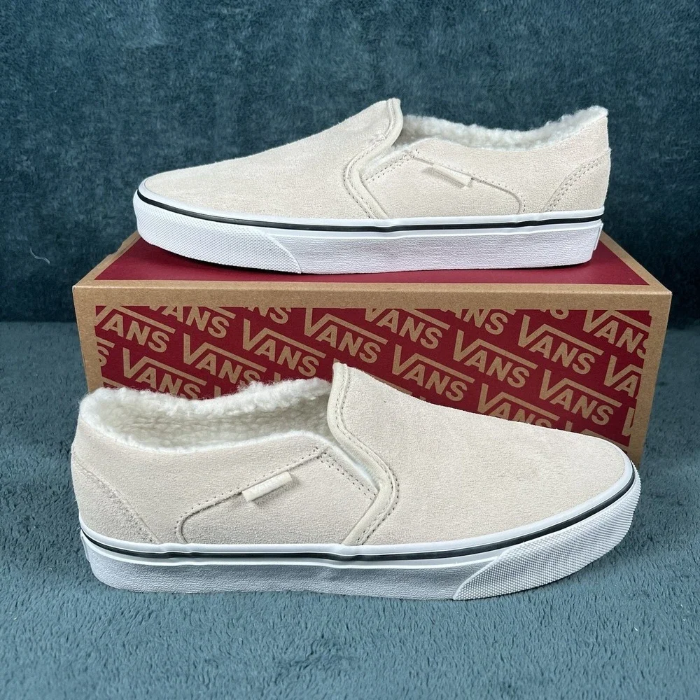 Vans Asher Slip On‎ Shoes Women's Size 6 Suede Sherpa Desert Taupe Sneakers
